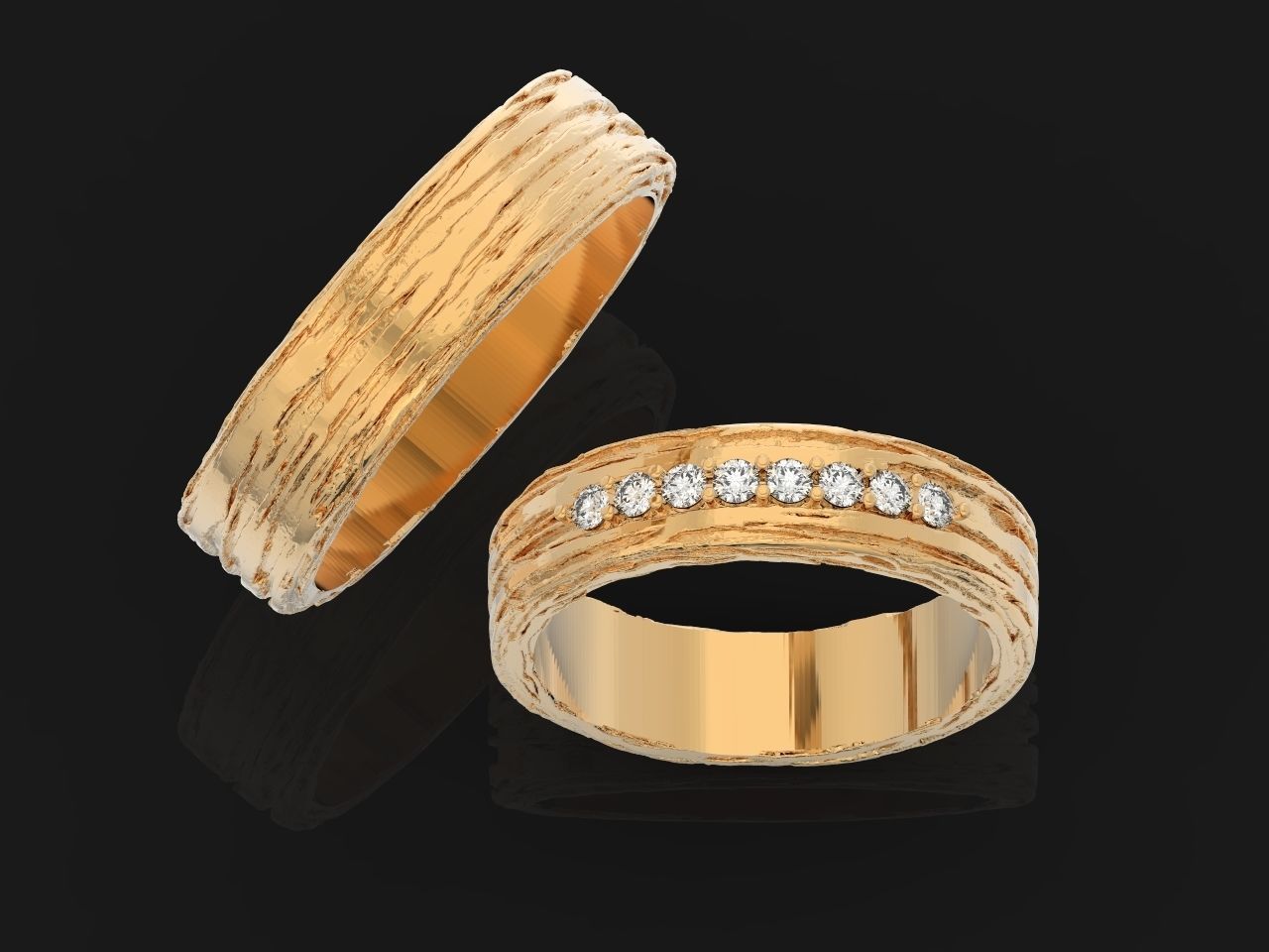 paired wedding rings  tree bark branch 954 3D print model_36