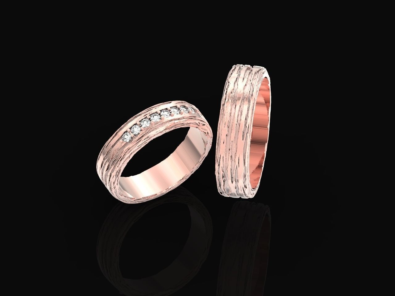 paired wedding rings  tree bark branch 954 3D print model_37