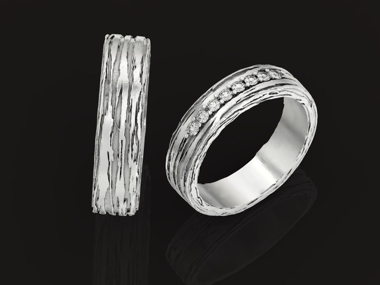 paired wedding rings  tree bark branch 954 3D print model_17