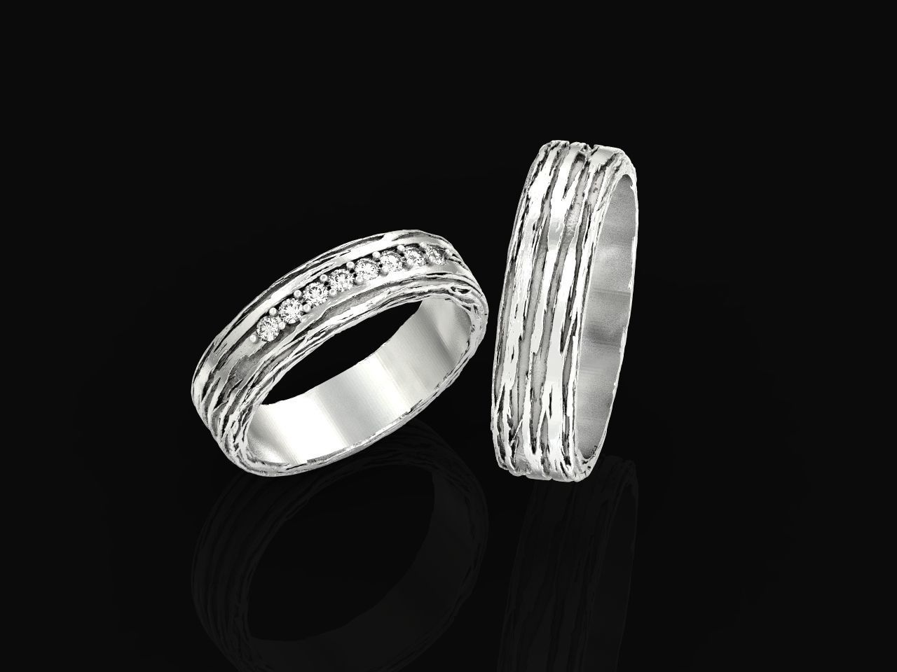 paired wedding rings  tree bark branch 954 3D print model_41