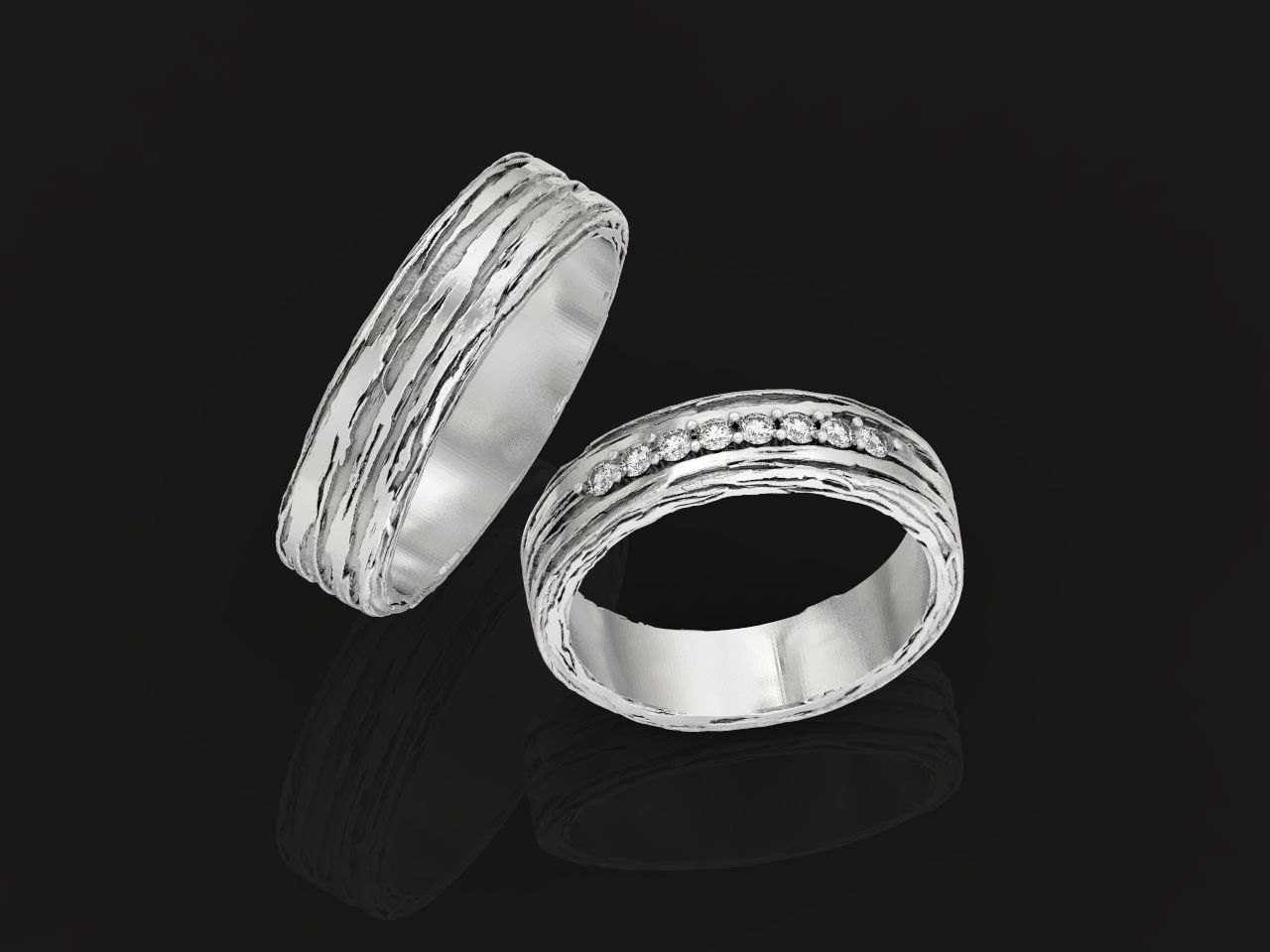 paired wedding rings  tree bark branch 954 3D print model_2