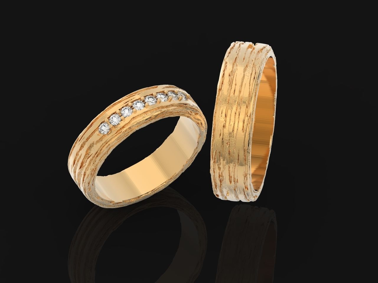 paired wedding rings  tree bark branch 954 3D print model_38