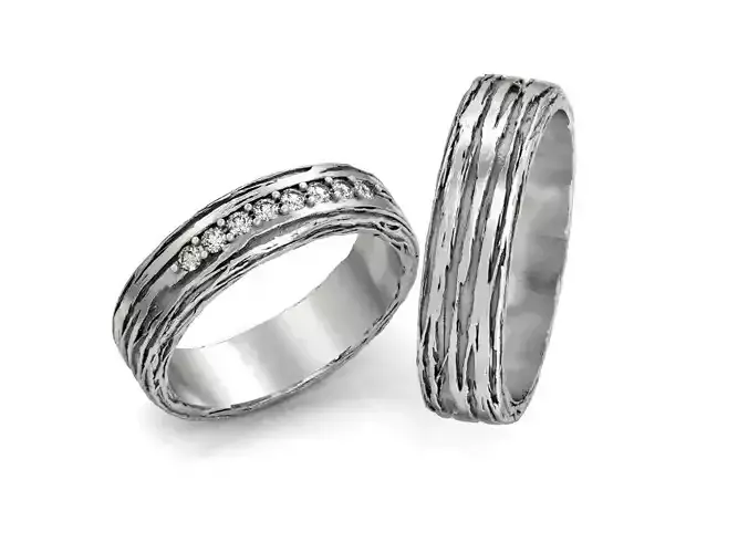 paired wedding rings  tree bark branch 954 3D print model