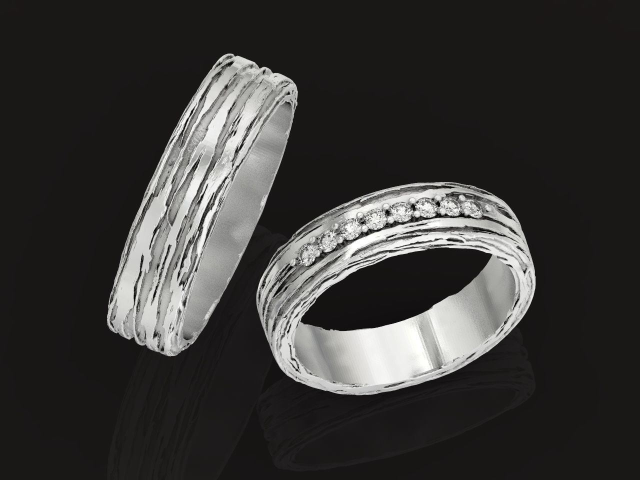 paired wedding rings  tree bark branch 954 3D print model_35