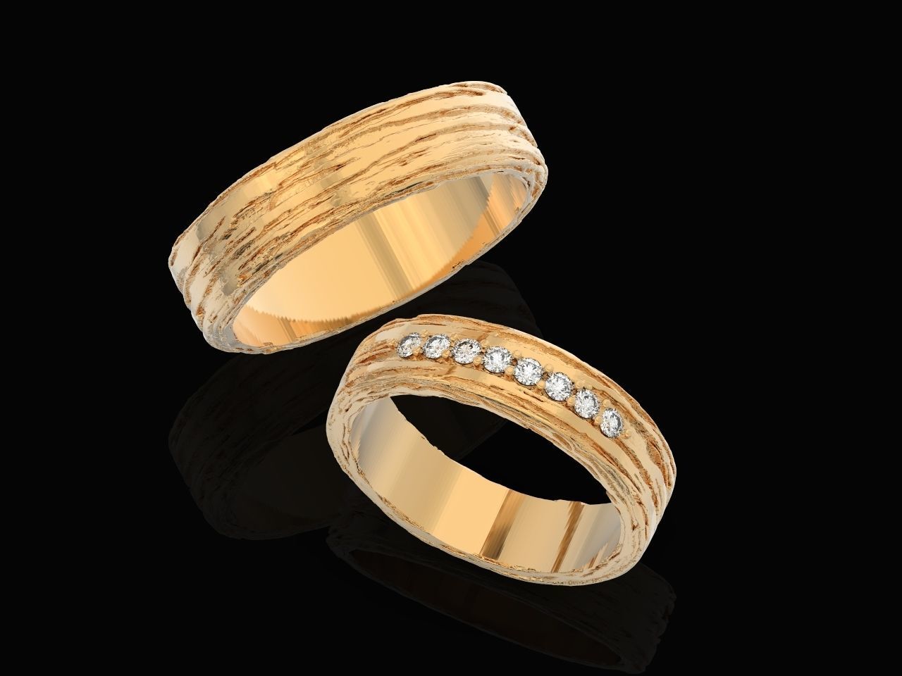 paired wedding rings  tree bark branch 954 3D print model_20