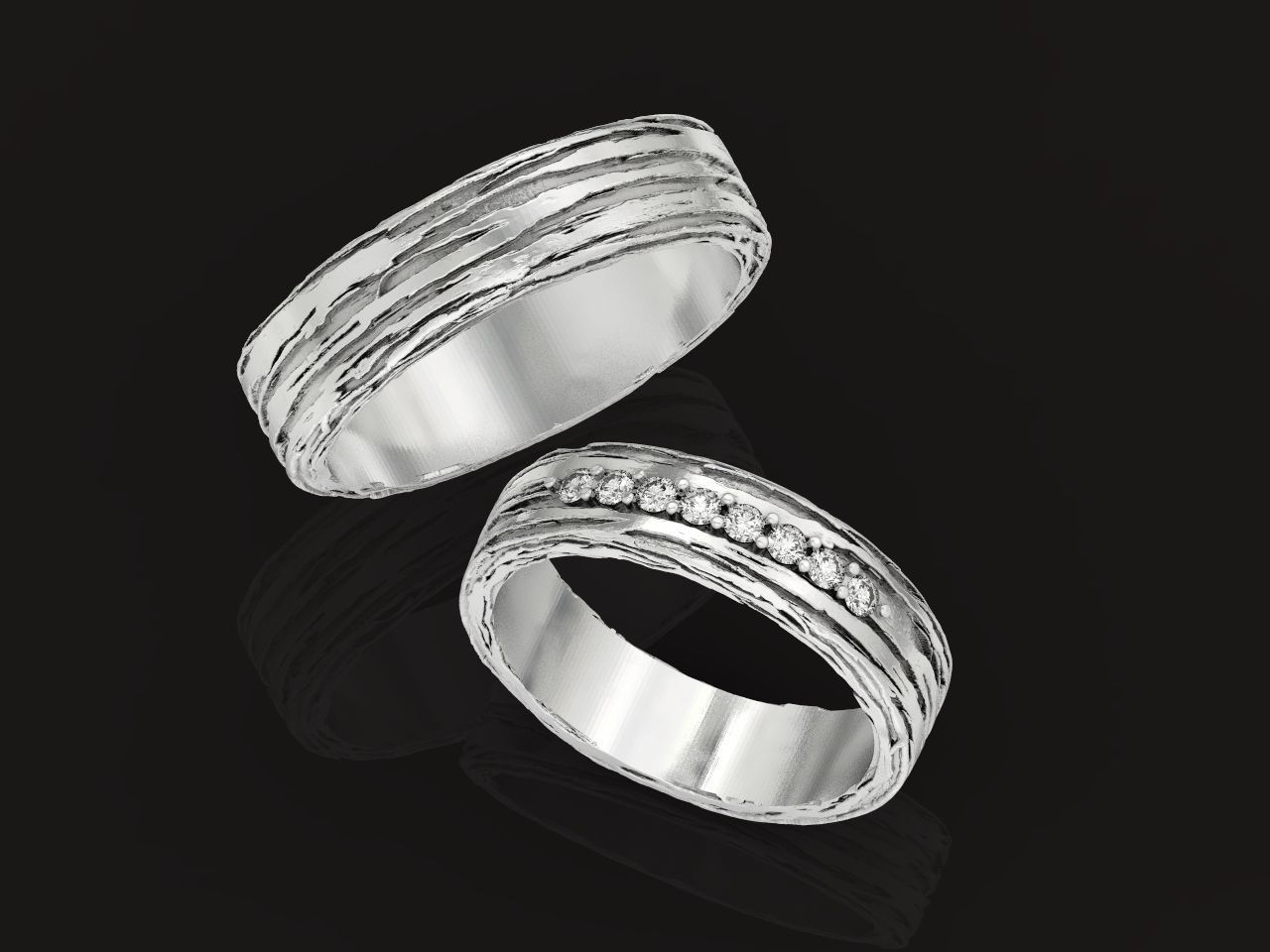 paired wedding rings  tree bark branch 954 3D print model_19