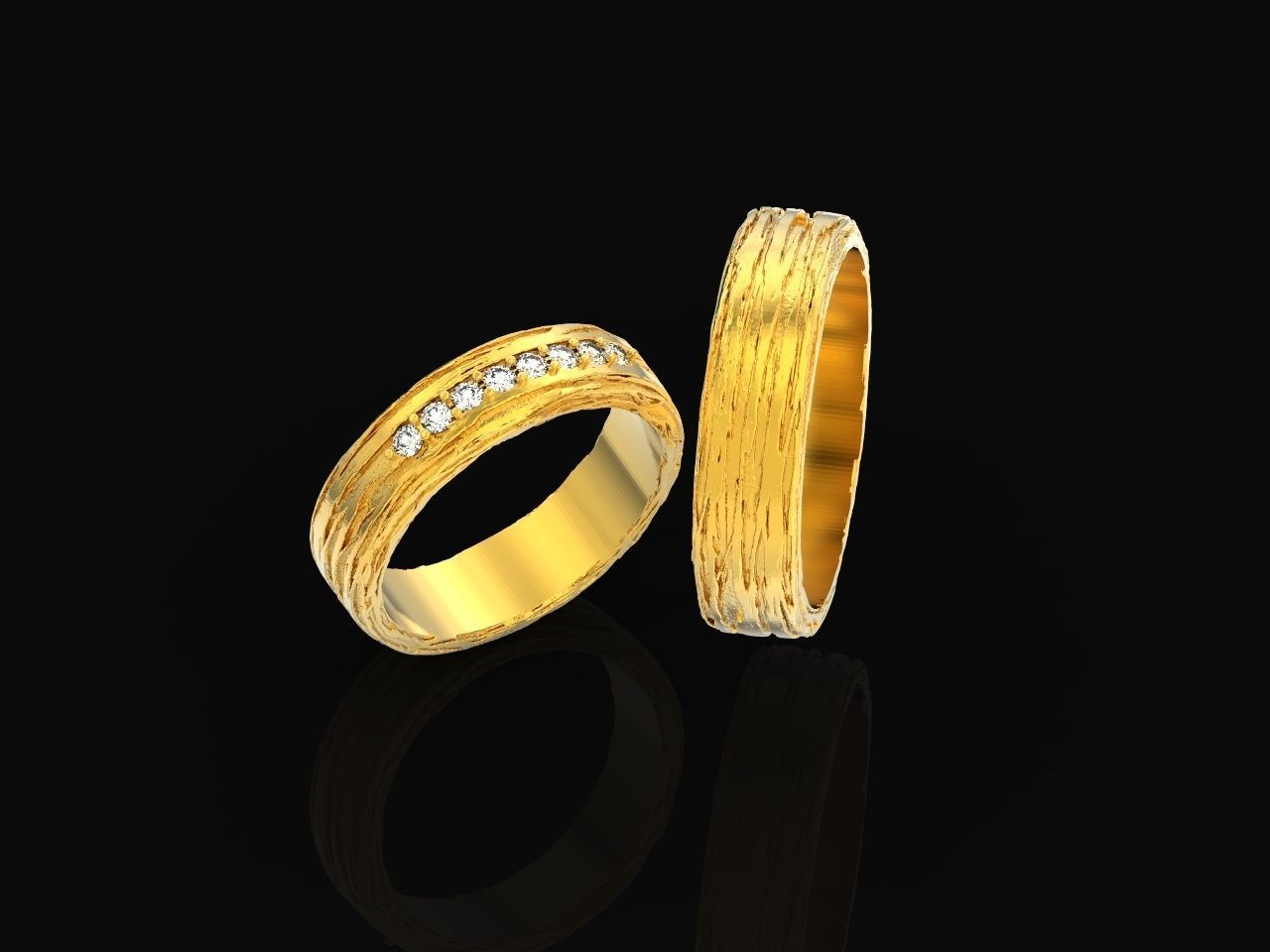 paired wedding rings  tree bark branch 954 3D print model_23