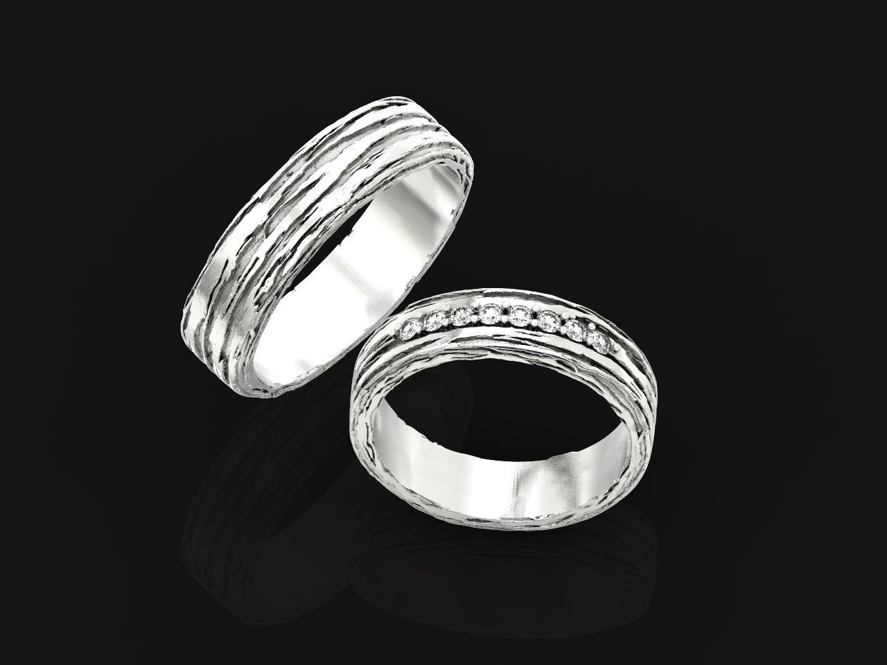 paired wedding rings  tree bark branch 954 3D print model_40