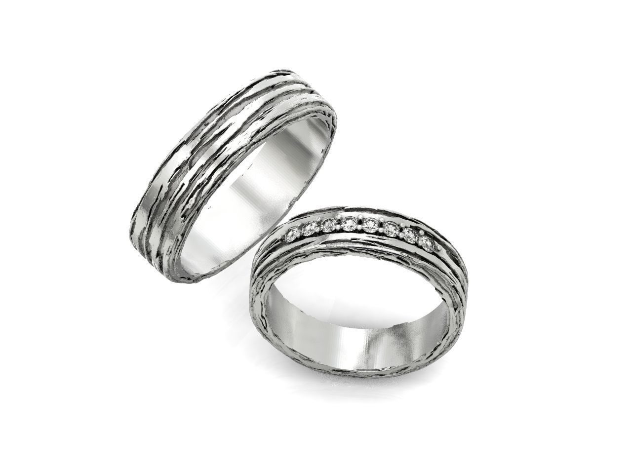 paired wedding rings  tree bark branch 954 3D print model_28