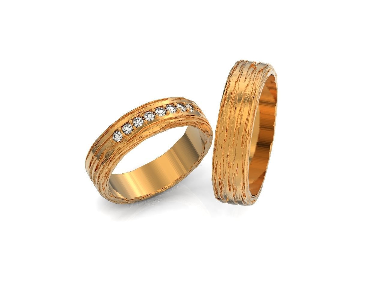 paired wedding rings  tree bark branch 954 3D print model_1