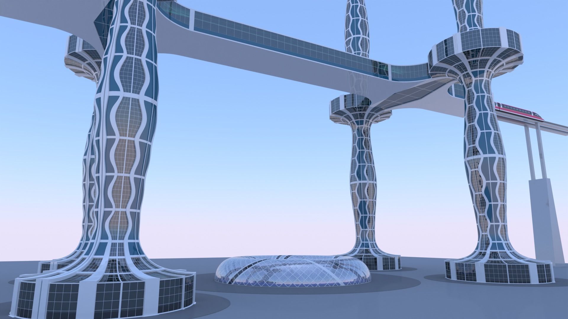 Future skyscrapers with maglev station 3D model_2