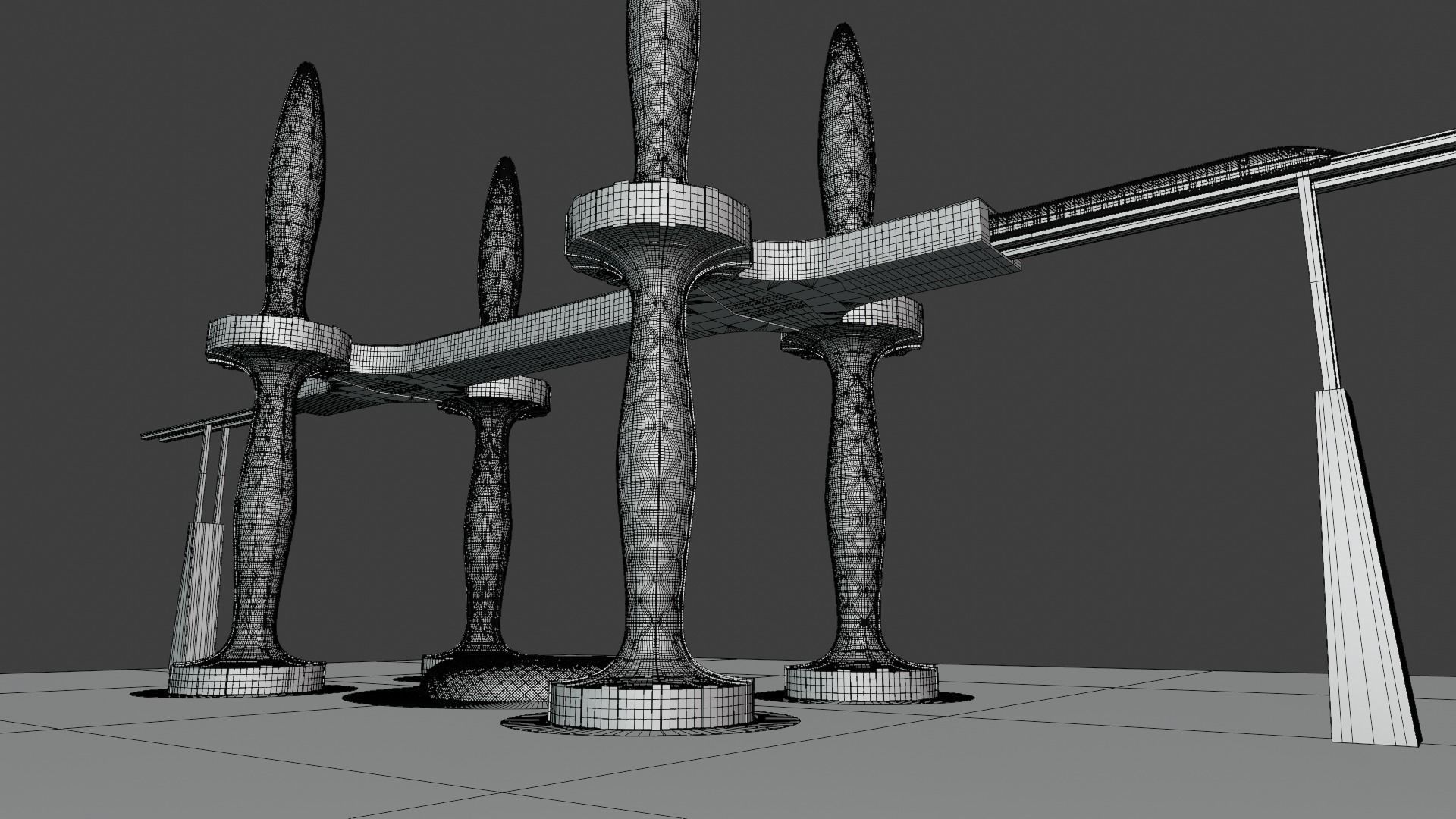 Future skyscrapers with maglev station 3D model_1