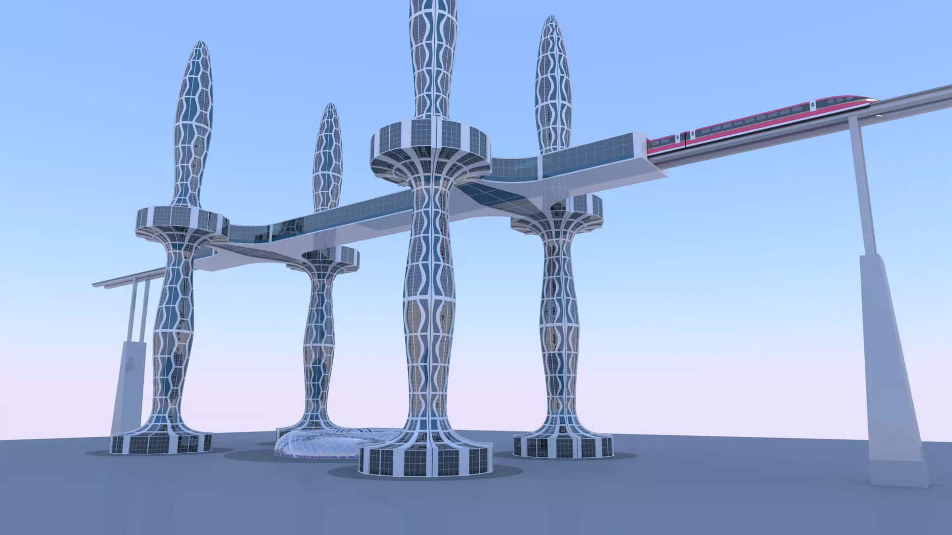 Future skyscrapers with maglev station 3D model_0