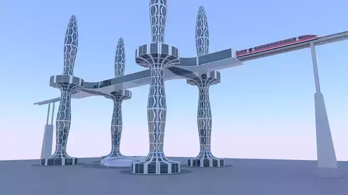 Future skyscrapers with maglev station 3D model