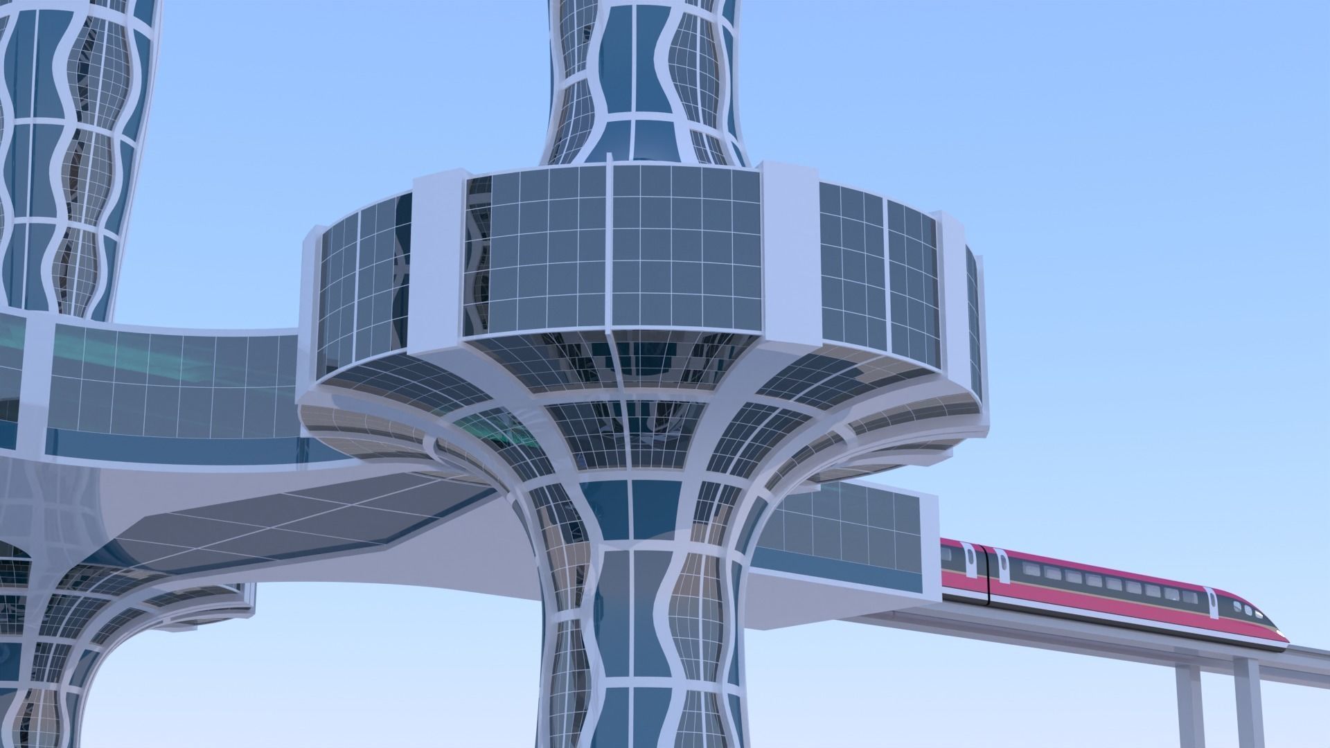 Future skyscrapers with maglev station 3D model_8