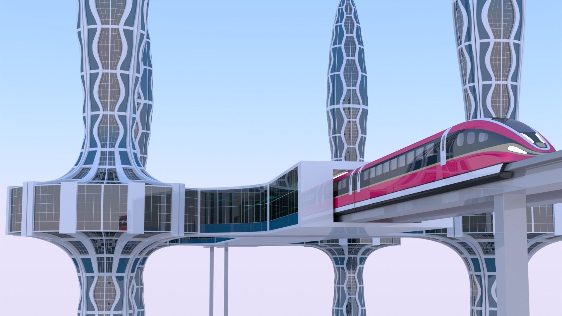 Future skyscrapers with maglev station 3D model_6