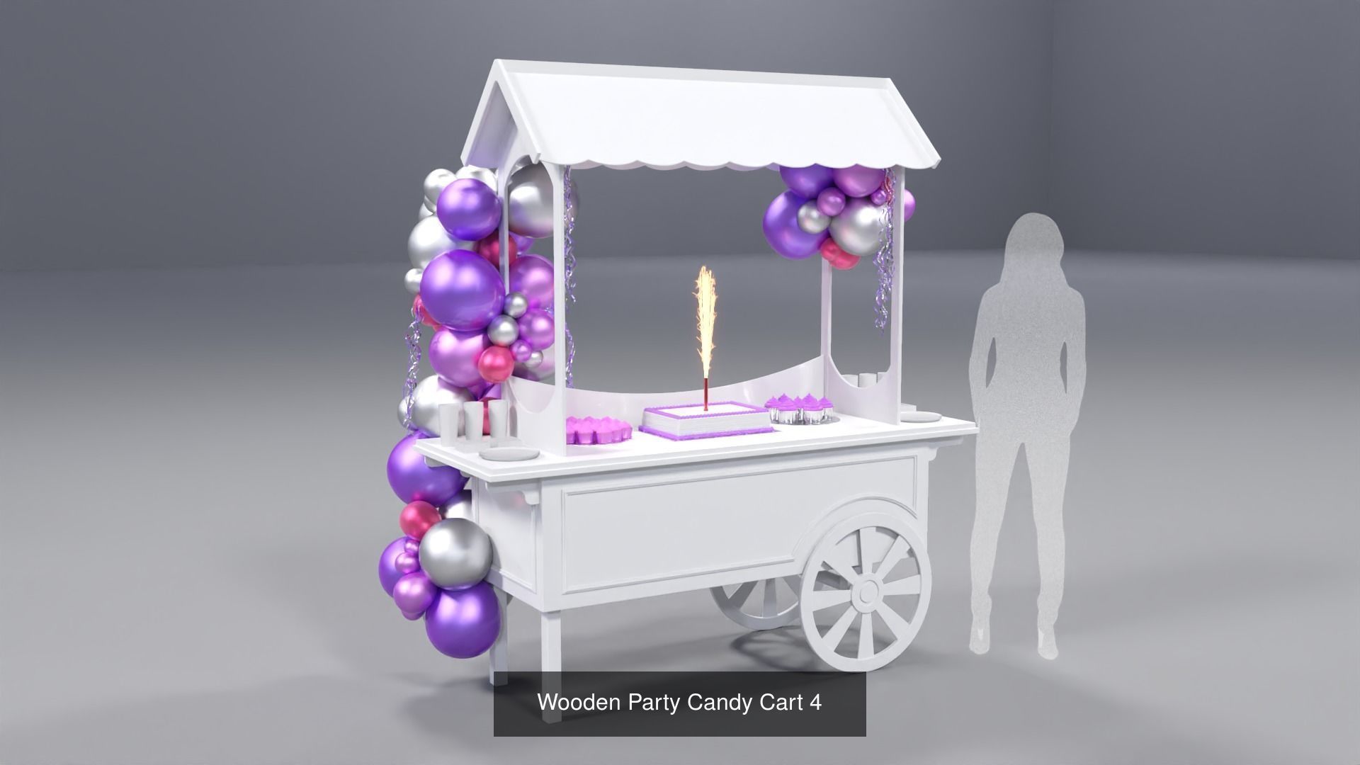 Wooden Party Candy Carts - 4 Pack 3D Model Collection_4
