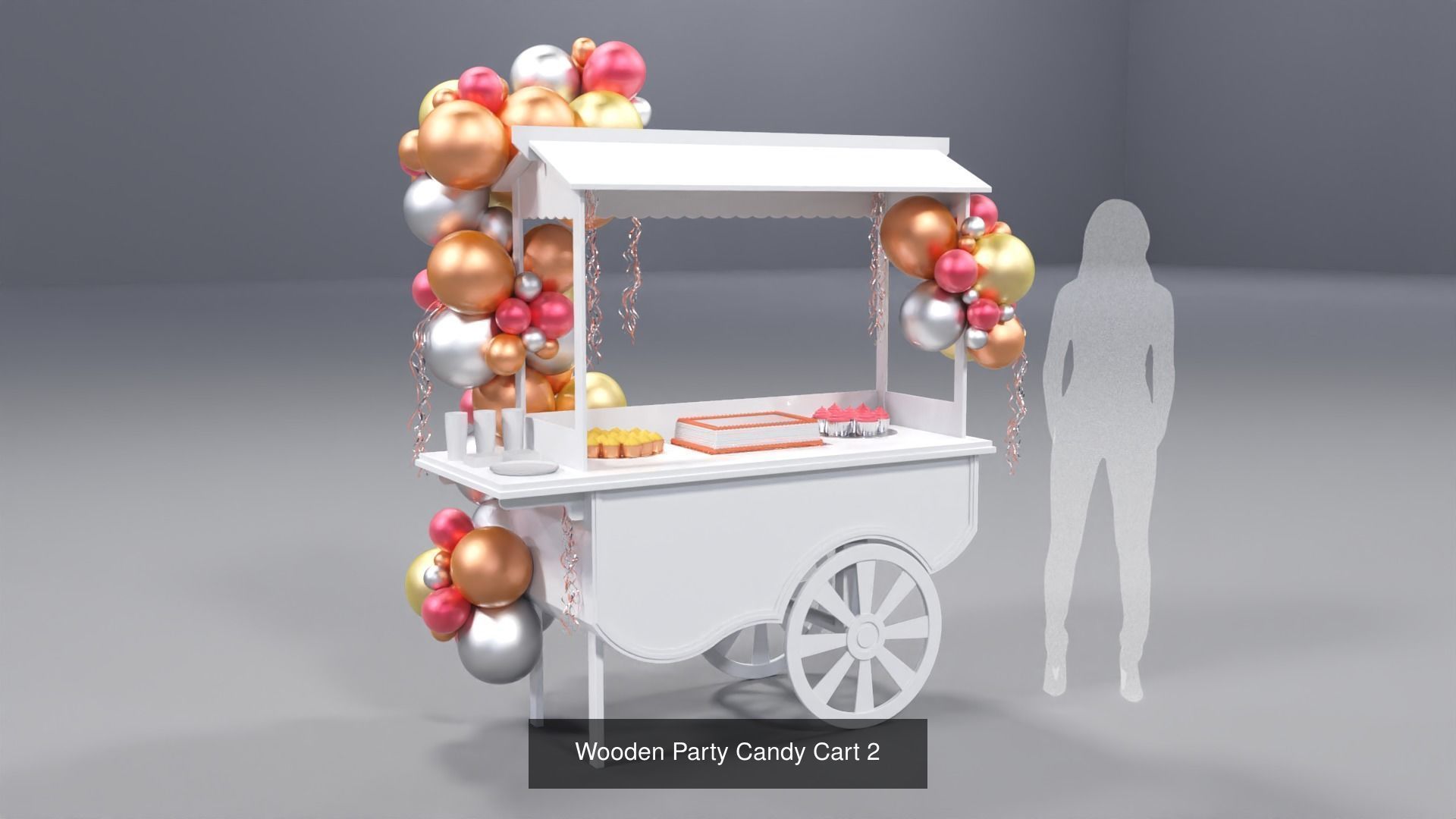 Wooden Party Candy Carts - 4 Pack 3D Model Collection_2