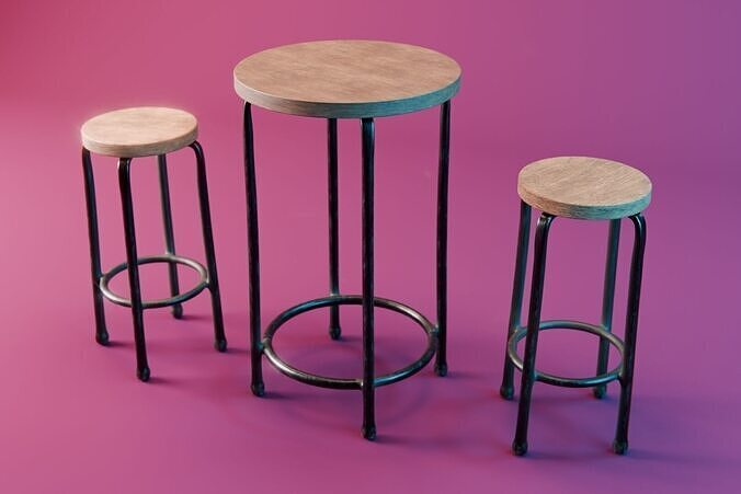 Cafe Table and Stools Free 3D model