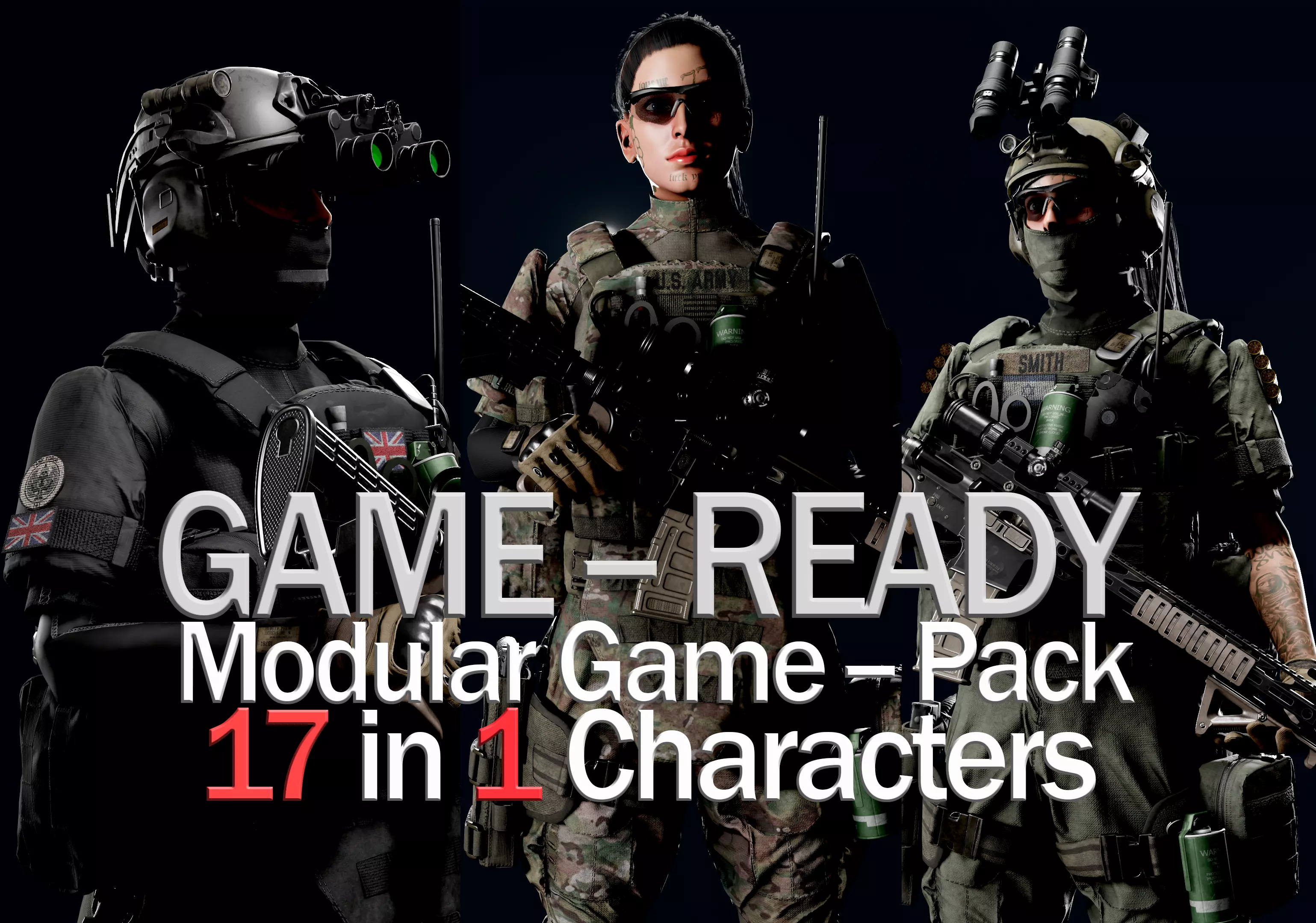 Female-Military Low-poly 3D model_0