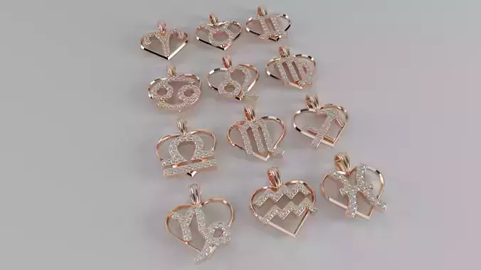 Diamond Zodiac Sign Pendants - Heart Charm Bundle