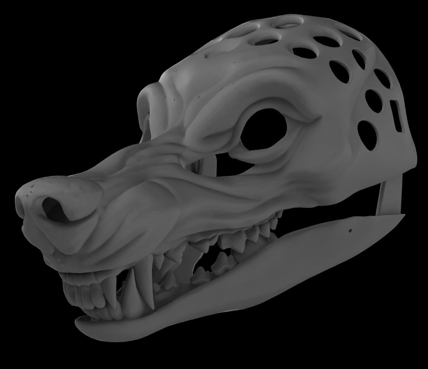 Articulated Snarly Werewolf Mask Head Base 3D print model_3