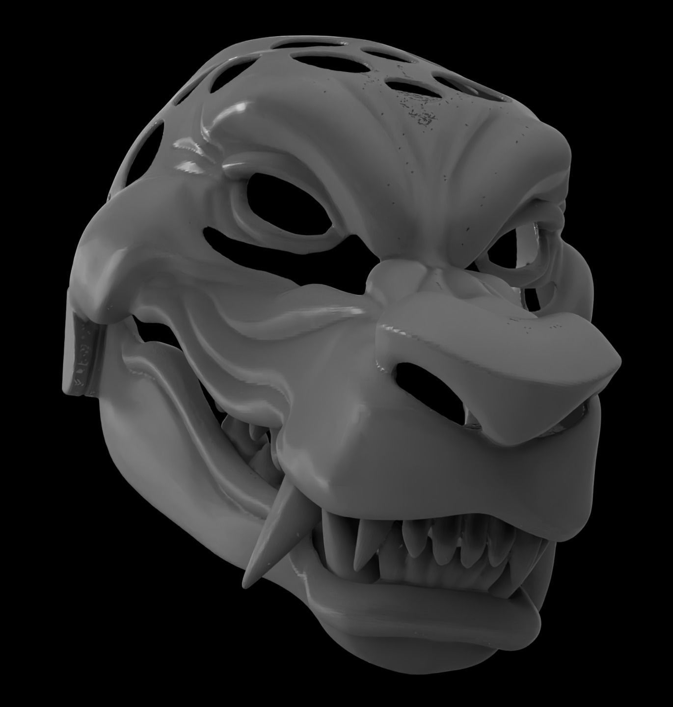 Articulated Grinning Werewolf Mask Head Base 3D print model_7