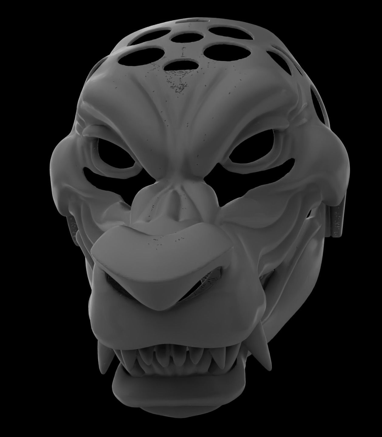 Articulated Grinning Werewolf Mask Head Base 3D print model_8