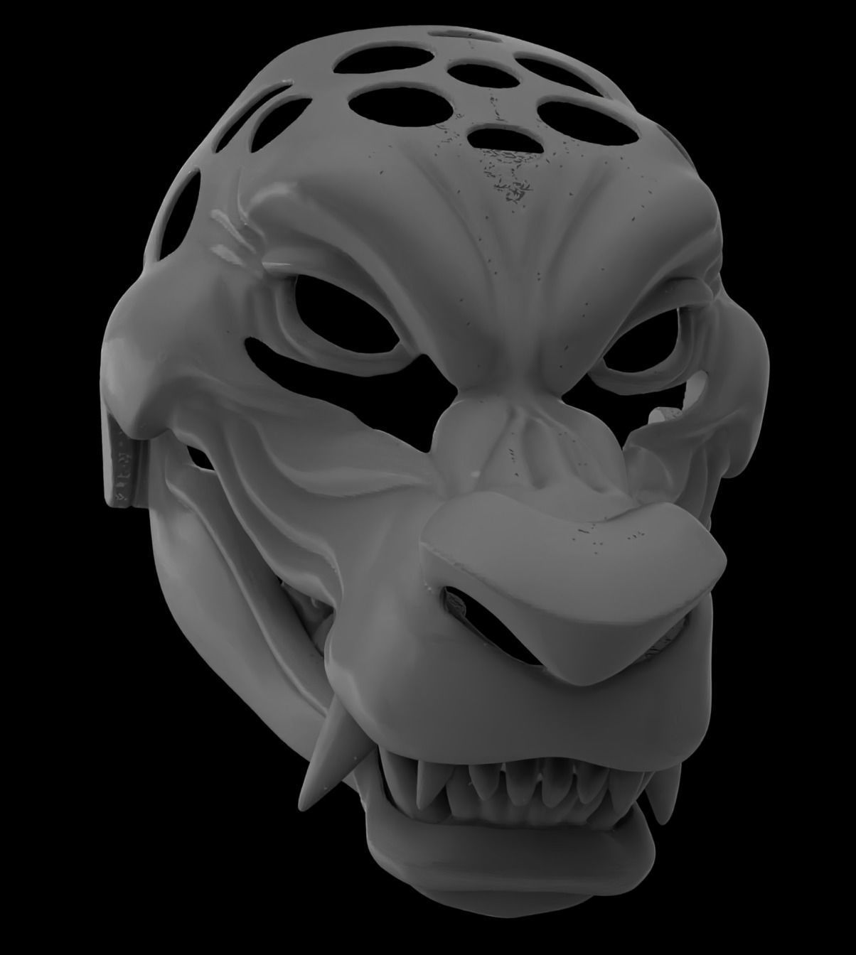 Articulated Grinning Werewolf Mask Head Base 3D print model_4