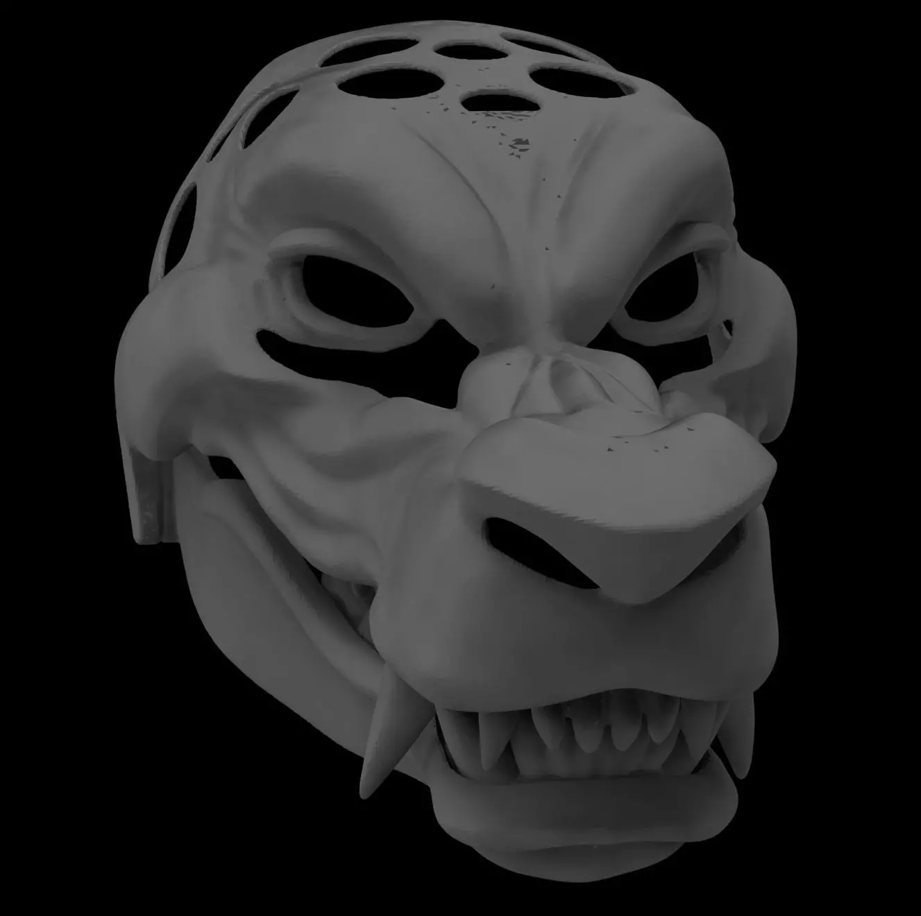 Articulated Grinning Werewolf Mask Head Base 3D print model_0