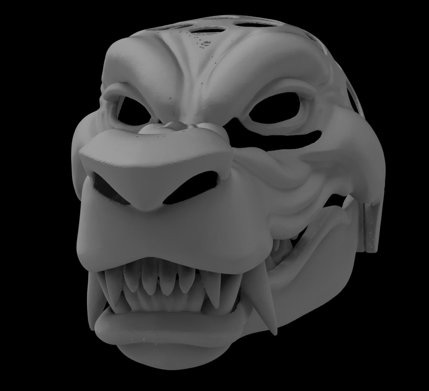 Articulated Grinning Werewolf Mask Head Base 3D print model_1