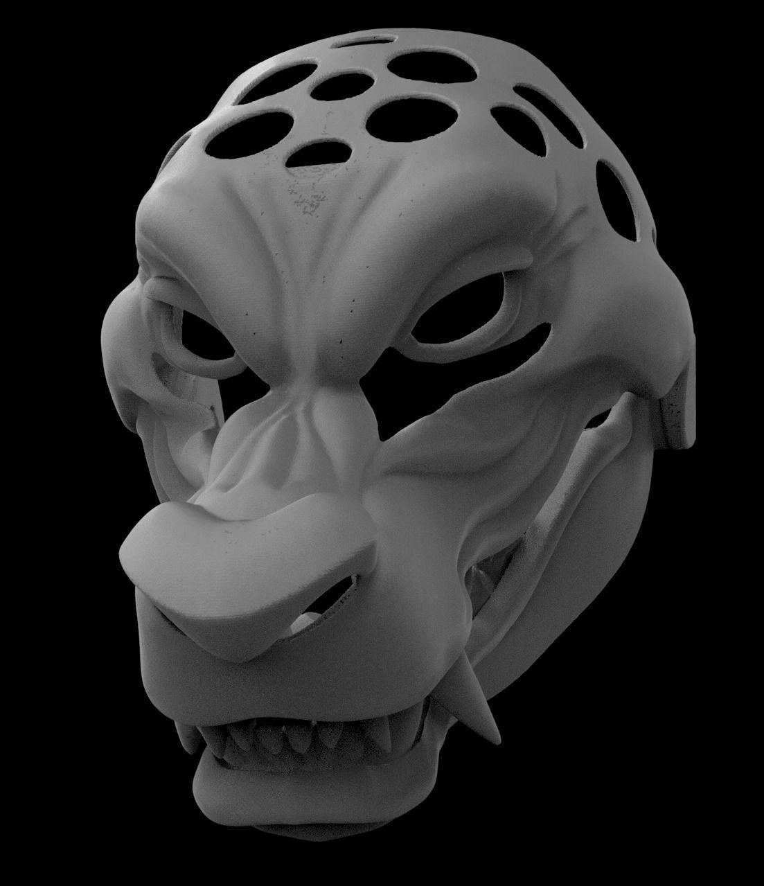 Articulated Grinning Werewolf Mask Head Base 3D print model_2