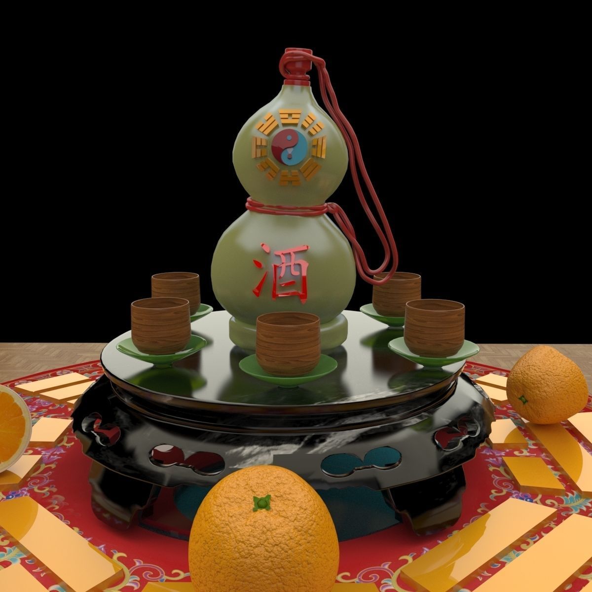 Chinese gourd wine bottle 3D model_6