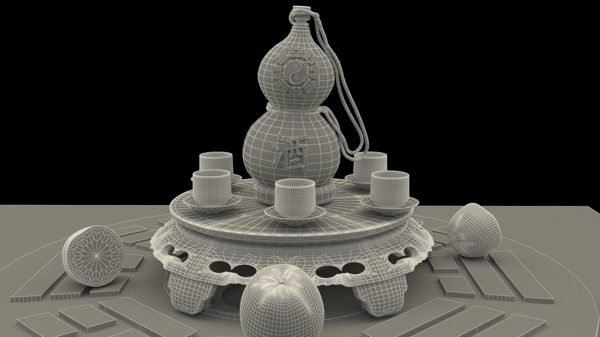 Chinese gourd wine bottle 3D model_5