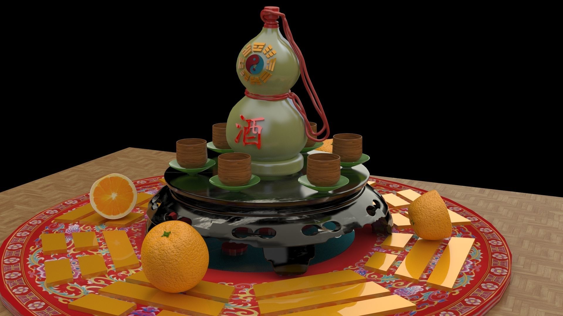 Chinese gourd wine bottle 3D model_3