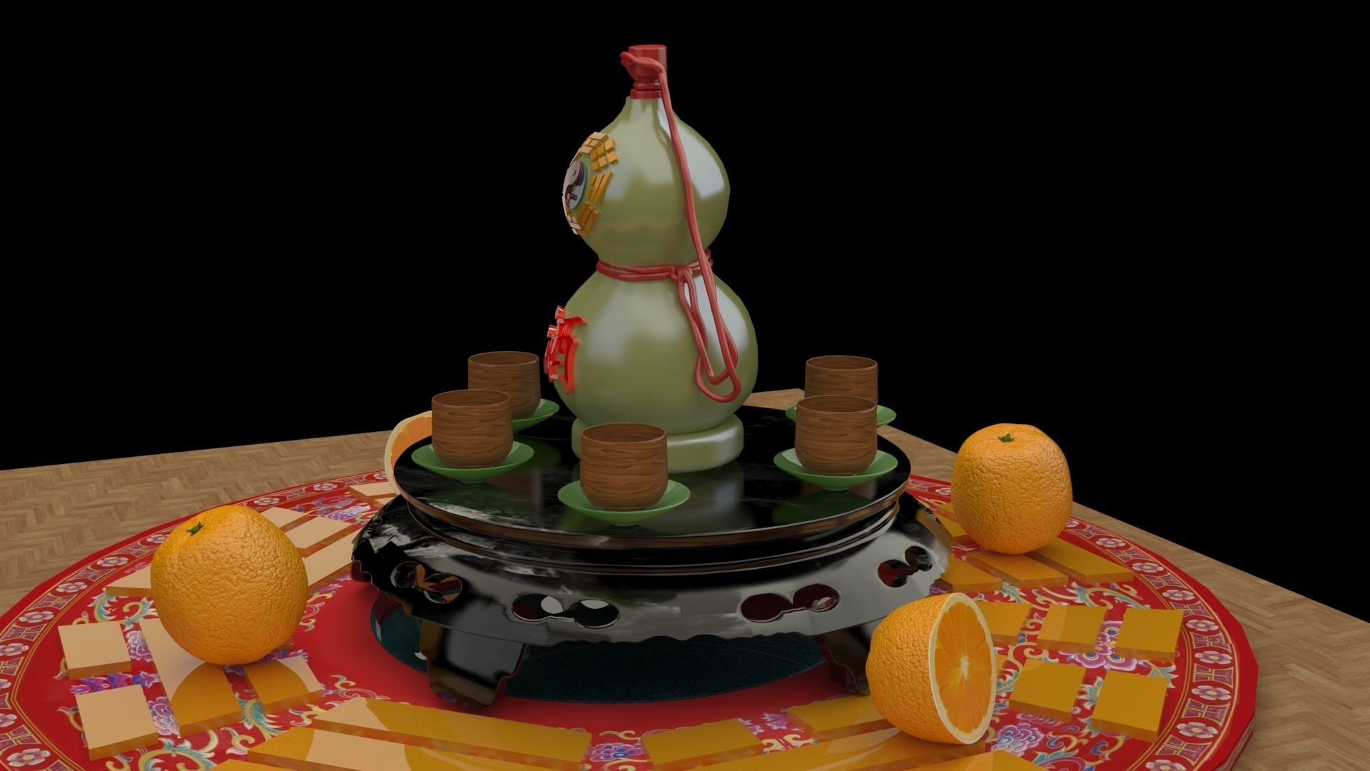 Chinese gourd wine bottle 3D model_1