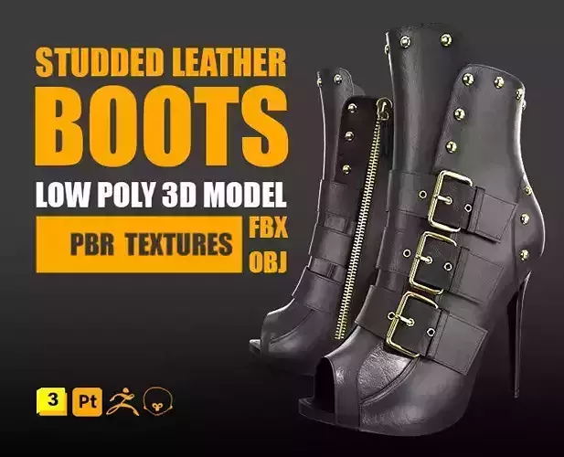 Studded Leather Boot Low-poly 3D model PBR Textures