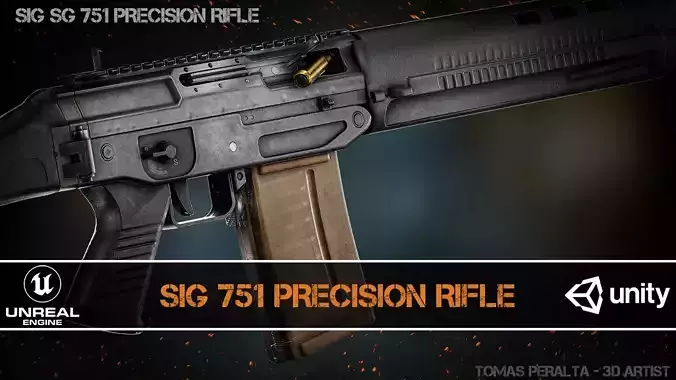 SIG 751 Precision Rifle Low-poly 3D model
