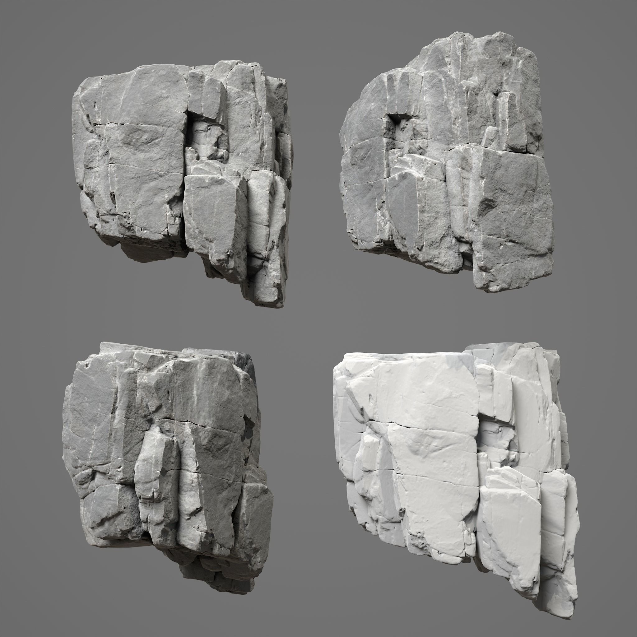 Low Poly Black Cracked Cliff Rock 231012 Low-poly 3D model_4