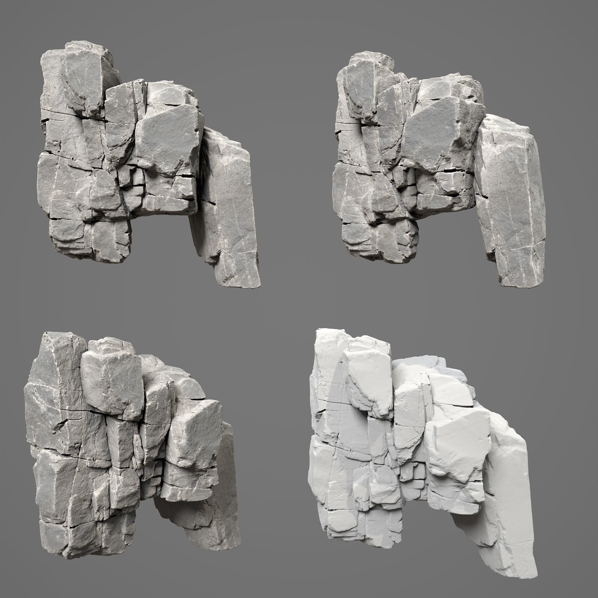 Low Poly Black Cracked Cliff Rock 231012 Low-poly 3D model_14