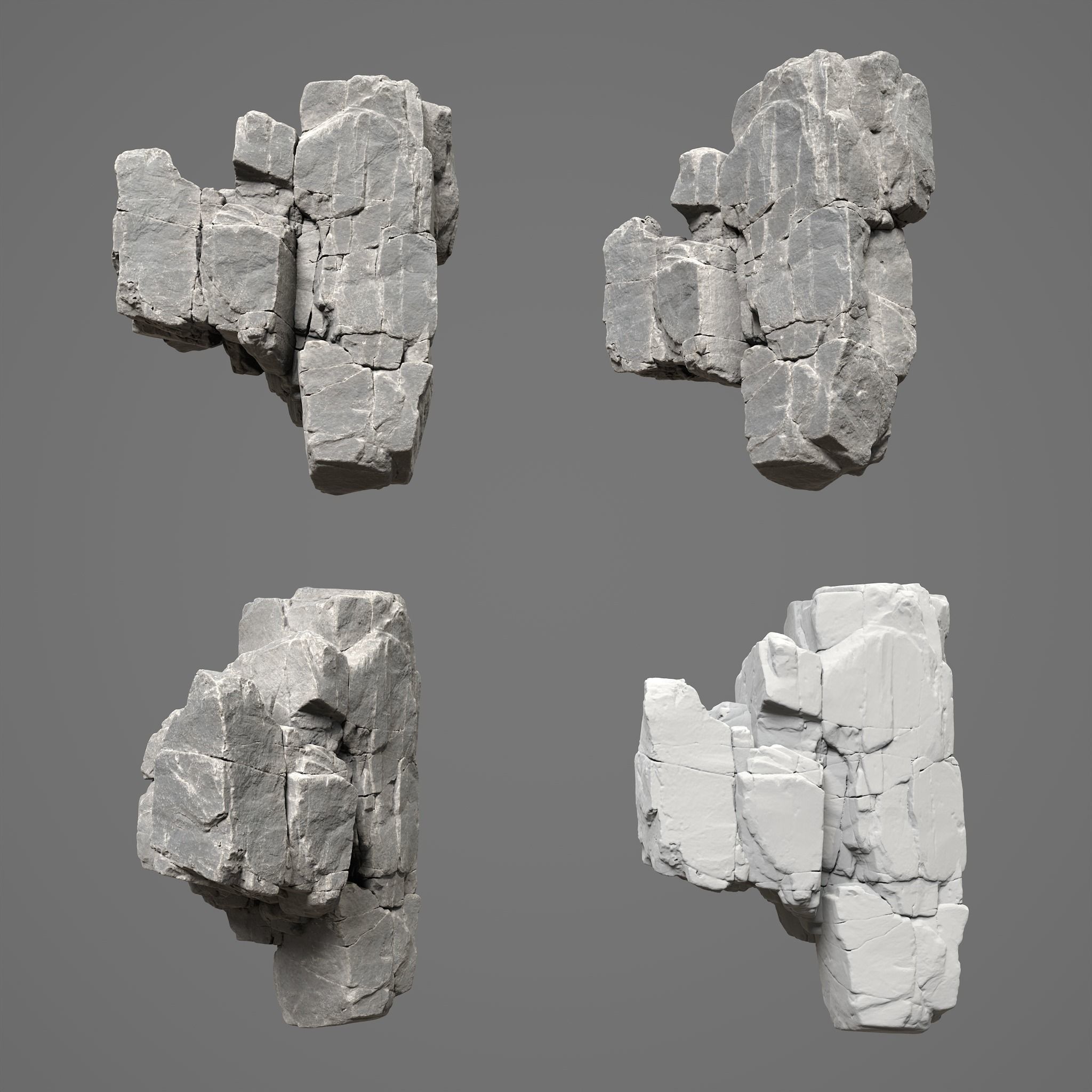 Low Poly Black Cracked Cliff Rock 231012 Low-poly 3D model_6