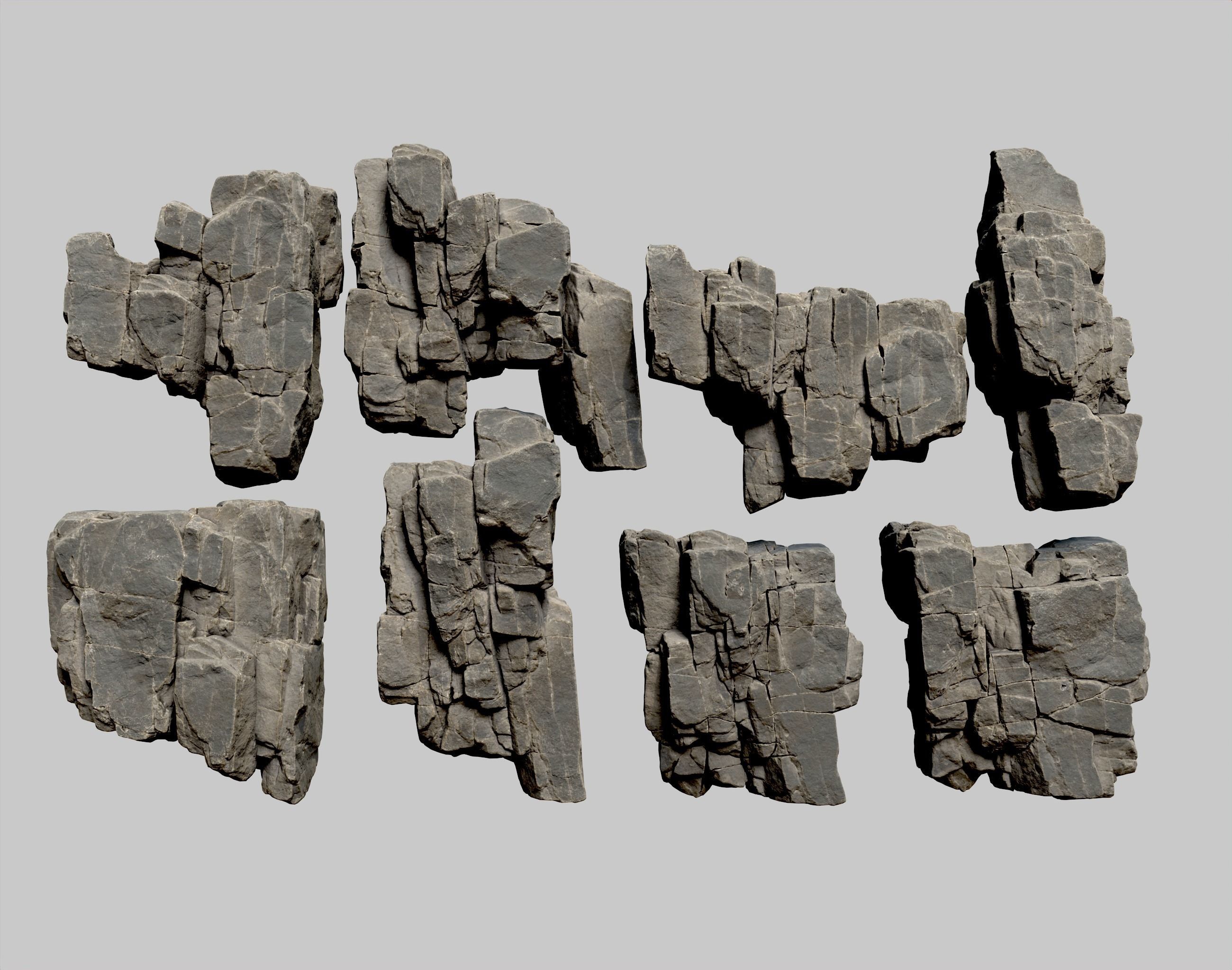 Low Poly Black Cracked Cliff Rock 231012 Low-poly 3D model_1