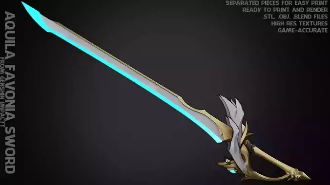 Genshin Impact Aquila Favonia Sword for Cosplay 3D print model