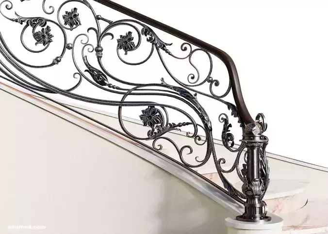 stair railing forging floral turn 3D model