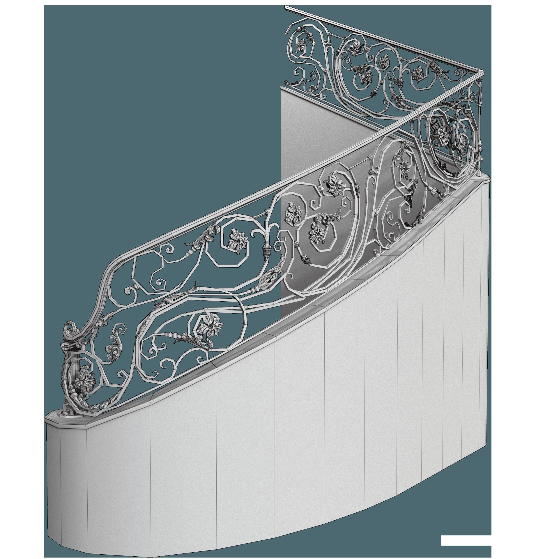 stair railing forging floral turn 3D model_6
