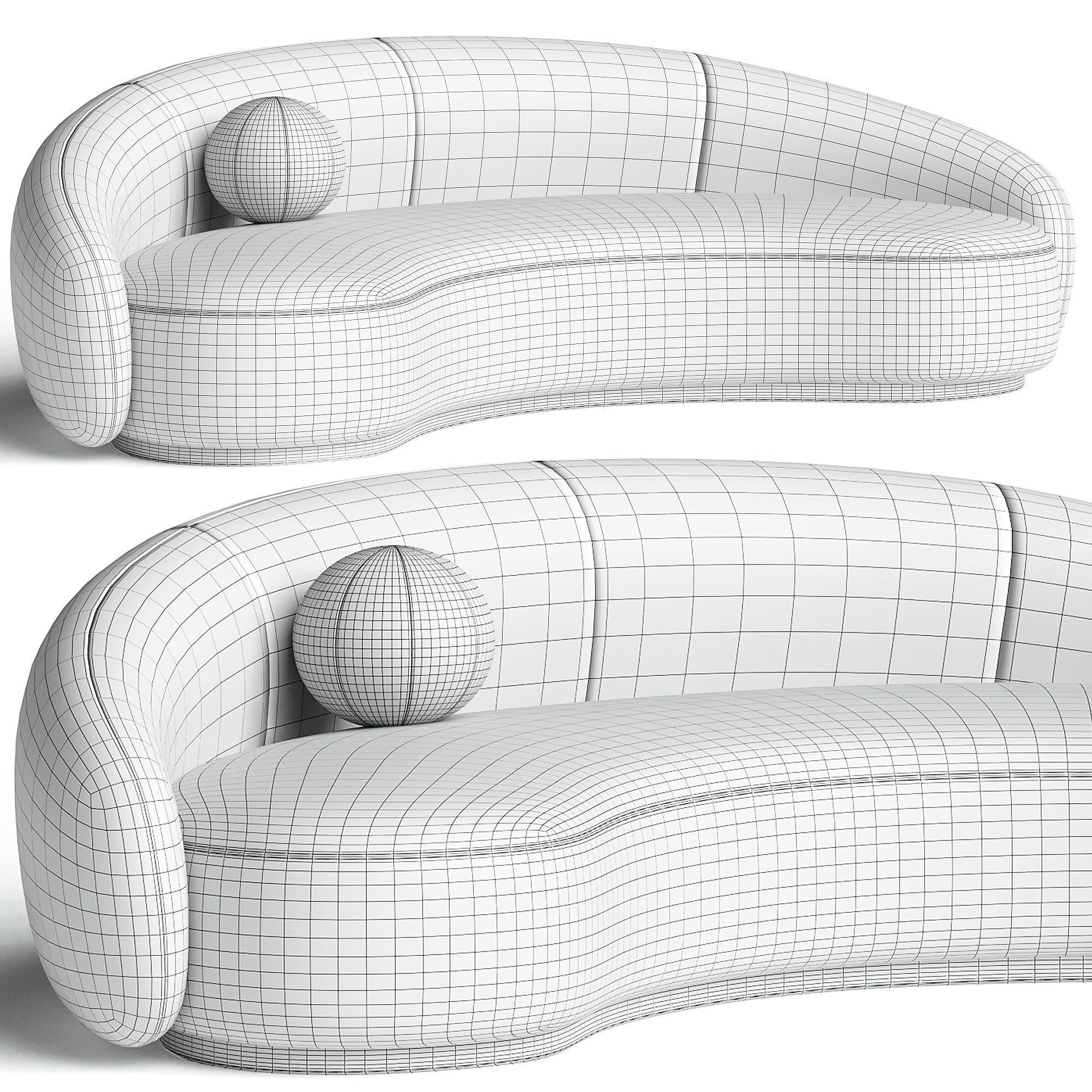 Boucle Curved Sofa 3D model_1