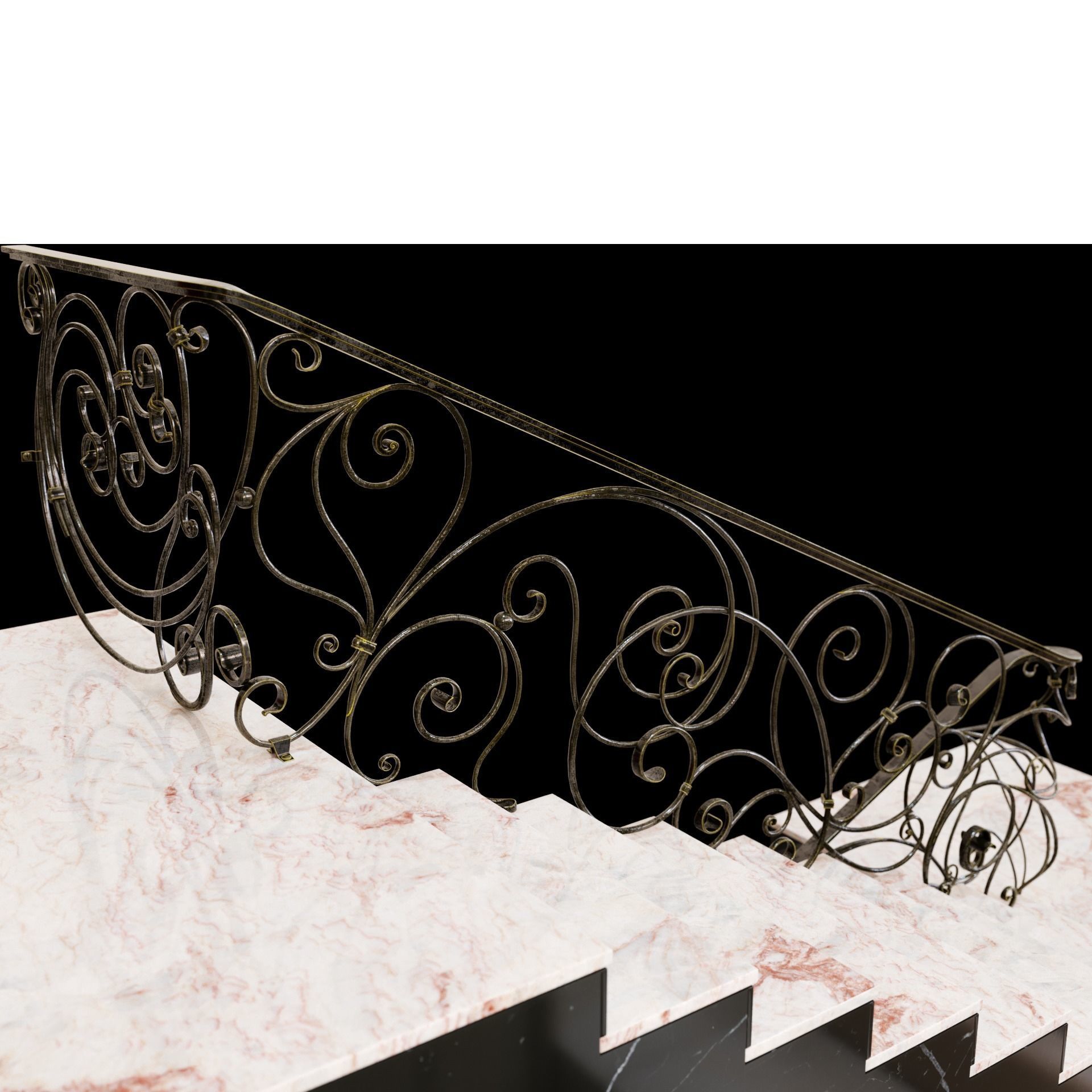 stair railings forging curl style 3D model_2