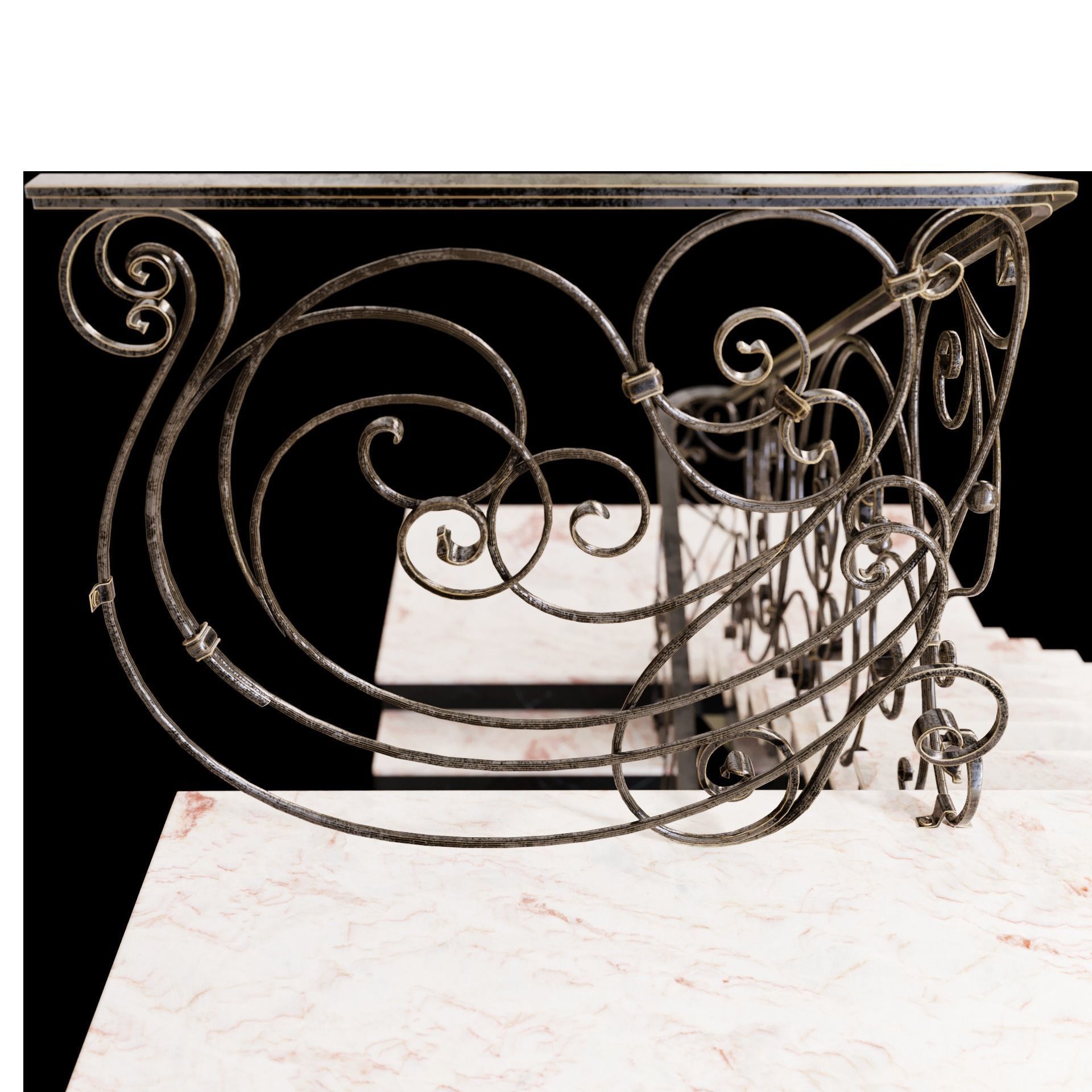 stair railings forging curl style 3D model_4