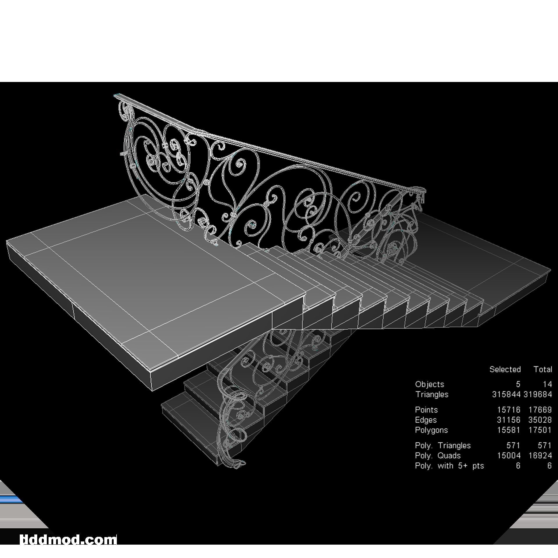 stair railings forging curl style 3D model_5