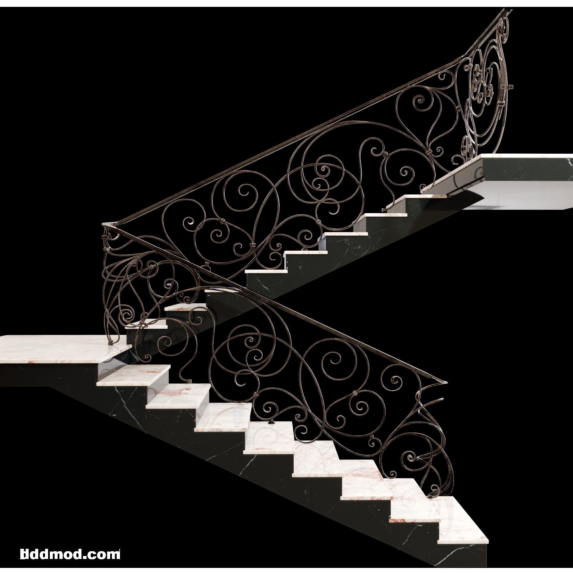 stair railings forging curl style 3D model_3